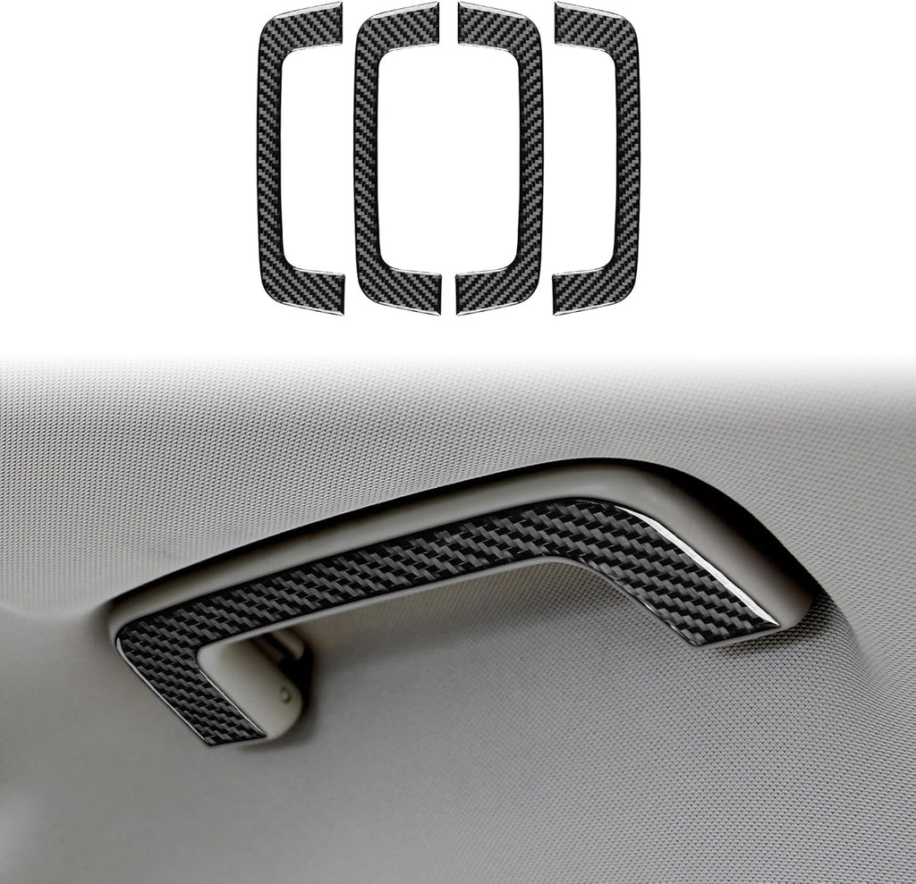 Black Real Carbon Fiber Car Roof Side Grab Handle Panel Trim Sticker Compatible with Ford Fusion S SE Titanium 2013-2021/Ford Mondeo 2014-2022 Auto Interior Accessories