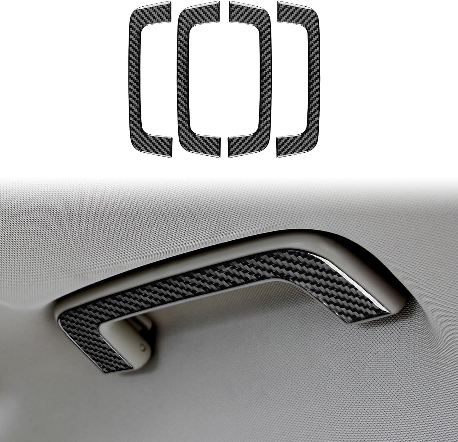 Black Real Carbon Fiber Car Roof Side Grab Handle Panel Trim Sticker Compatible with Ford Fusion S SE Titanium 2013-2021/Ford Mondeo 2014-2022 Auto Interior Accessories