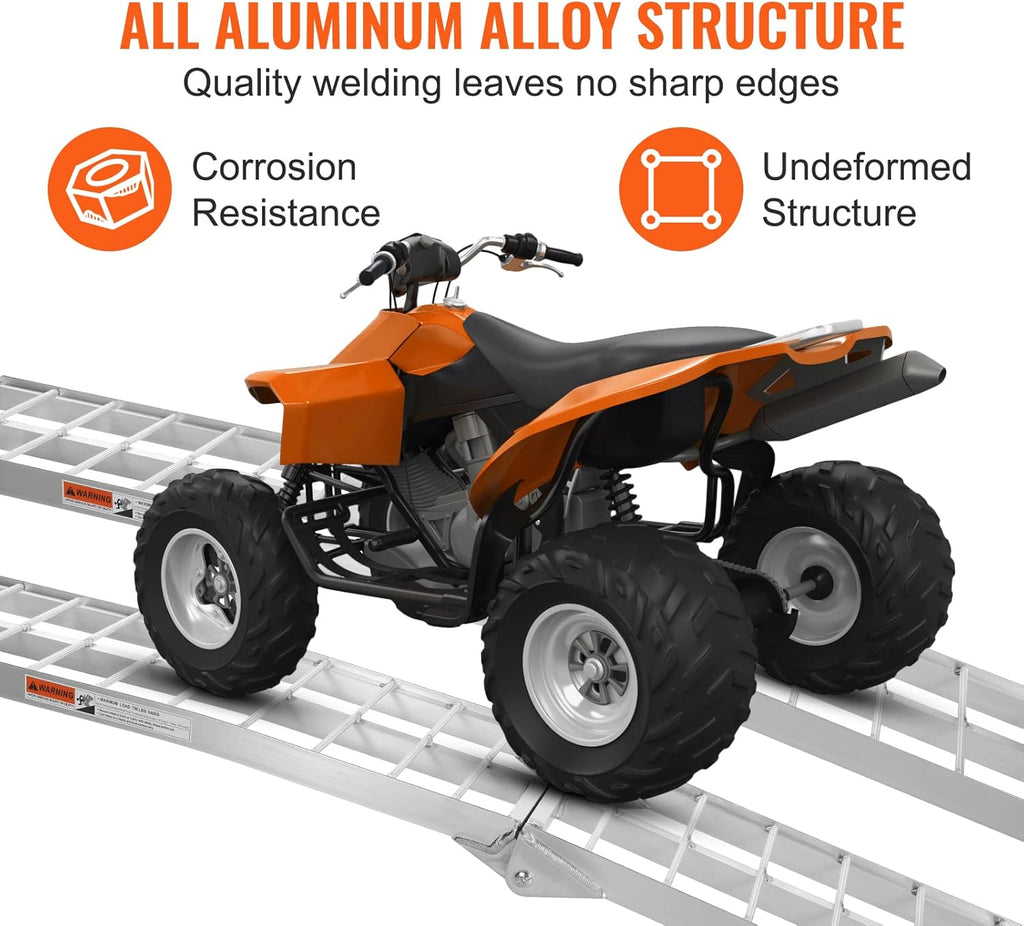 VEVOR 7.5ft Aluminum Ramps, 1500 lbs Folding Loading Ramps (2 pcs Set) for Pickup Trucks Bed, Trailers Ramp with Load Straps for Dirt Bike, UTV, ATV, Trucks, Lawn Mowers, Cargo Trailer, 89" L x 12" W