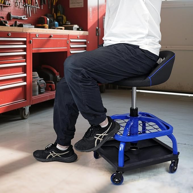 Rolling Stool with Blue Wheels, Heavy Duty Garage Work Mechanic Rolling Shop - Image 7