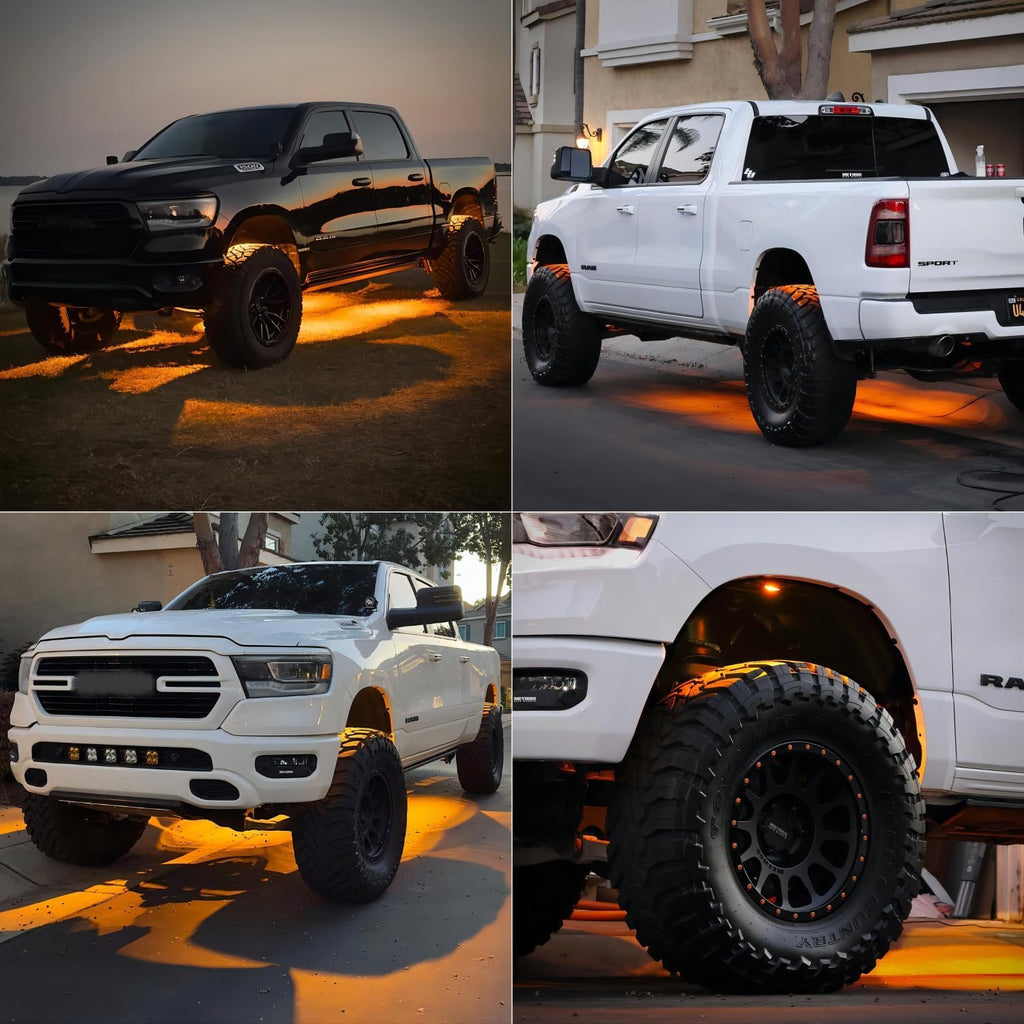 LASFIT Switchback Rock Lights Amber & White Wheel Well Lights with Toggle Switch LED Rock Lights kit Underglow Lighting for Off Road, 4 Pods