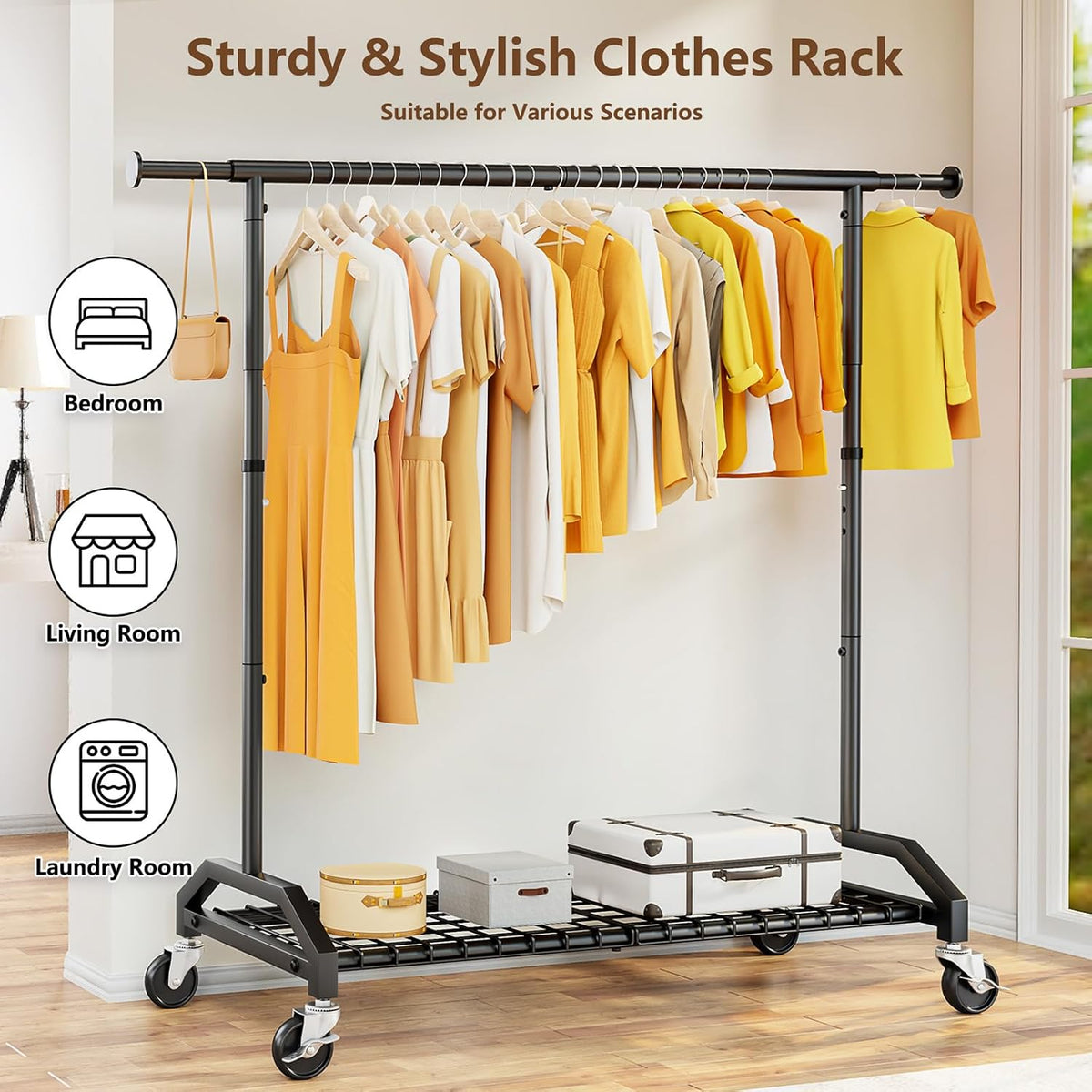 wiracks heavy duty clothes rack for hanging clothes, close-up detail
