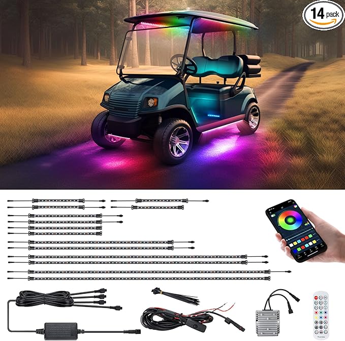Roykaw Golf Cart Underglow LED Strip Lights Accent Neon Lighting Kit w/Canopy by Roykaw