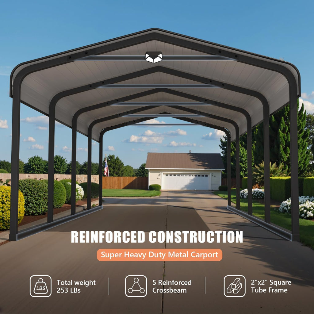 12x20 heavy duty metal carport canopy, drive through, package contents