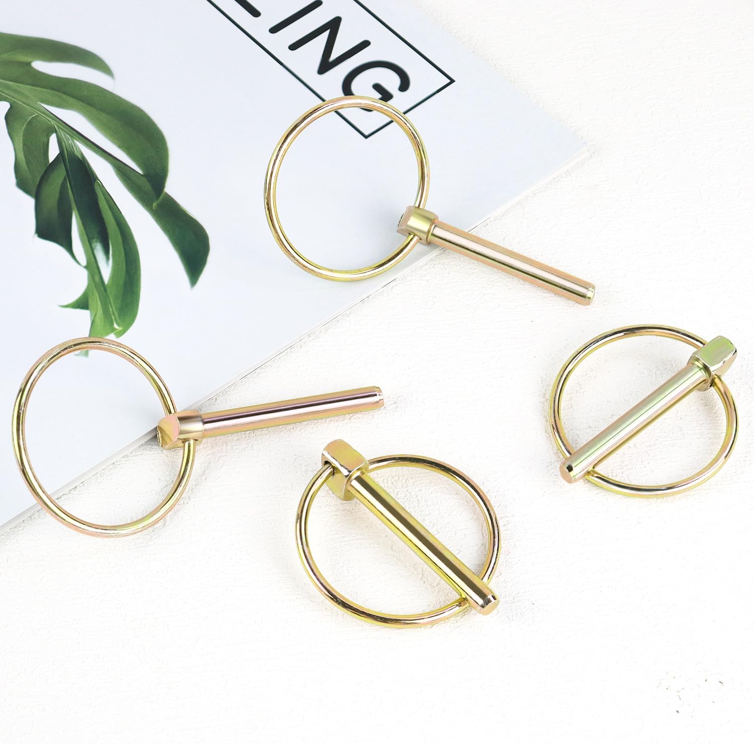Yuntop 4 PCS Heavy Duty Stainless Steel Gold Lynch Pins with Ring for Trucks, Tractors, Trolleys, Lawn Mowers, & Trailers (1/4 Inch / 6 mm x 1-3/4 Inch / 45 mm)