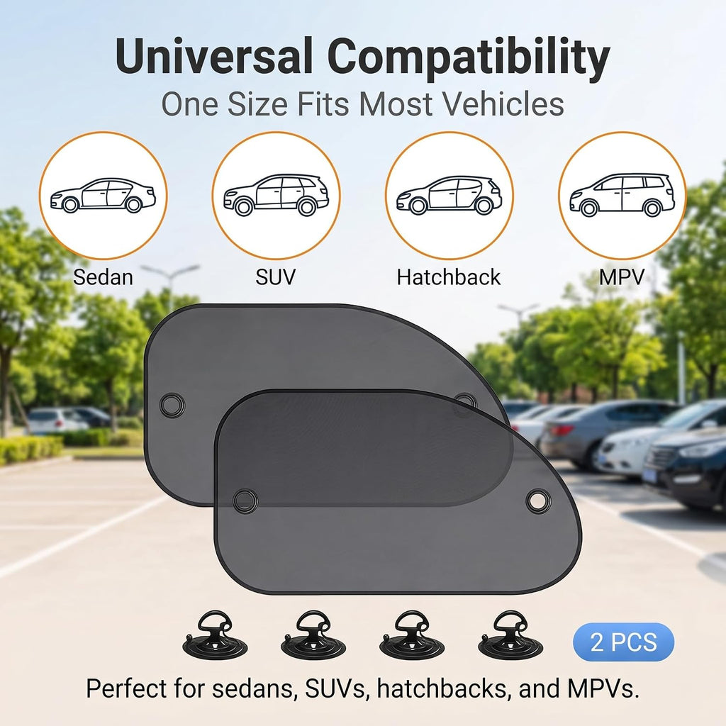 2PCS Car Window SunShades, Mesh Breathable Cling Side Sunshade, Anti-Glare Front Passenger Sun Protection, Reduces Fading and Damage Fits Most Cars (Black)