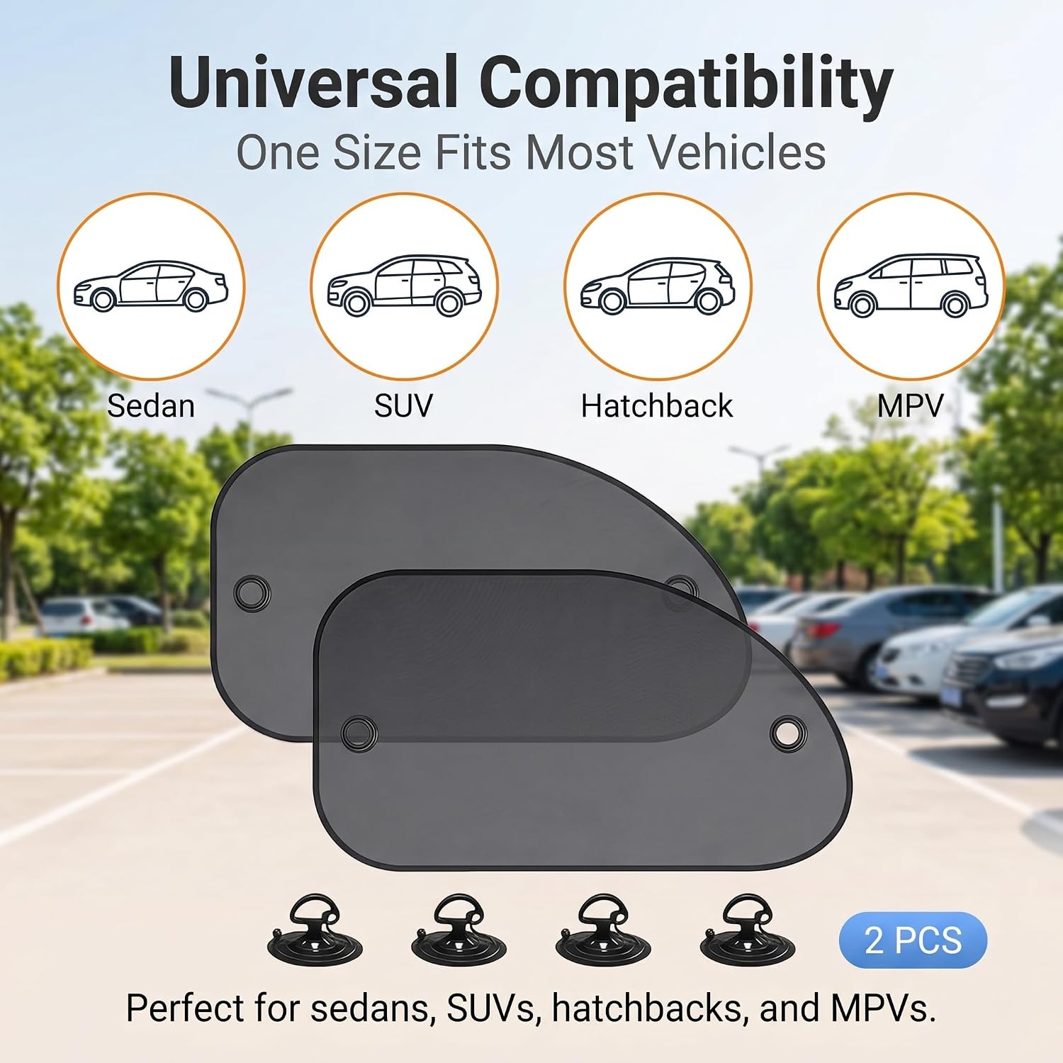 2PCS Car Window SunShades, Mesh Breathable Cling Side Sunshade, Anti-Glare Front Passenger Sun Protection, Reduces Fading and Damage Fits Most Cars (Black)