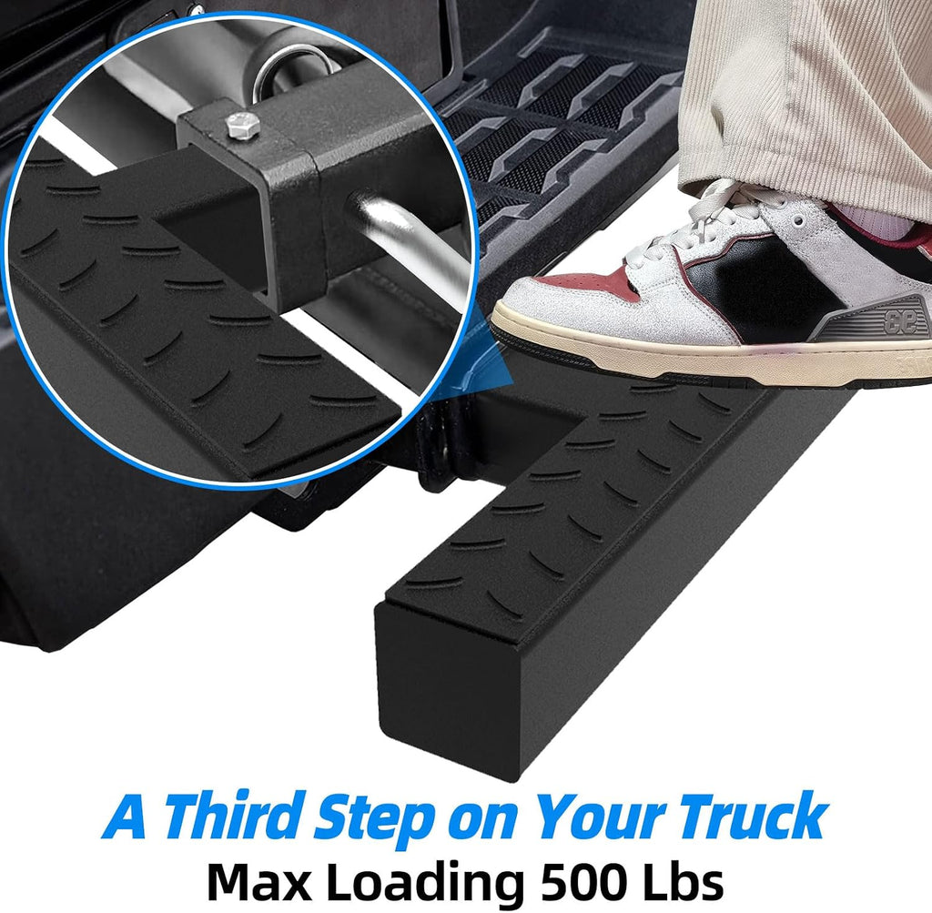 Qualward Hitch Step for 2 Inch Receiver, Steel Trailer Step with Non-Slip and Rust Towing Bumper Guard for Most Car SUV Truck Pickup, 500LBS Max Load