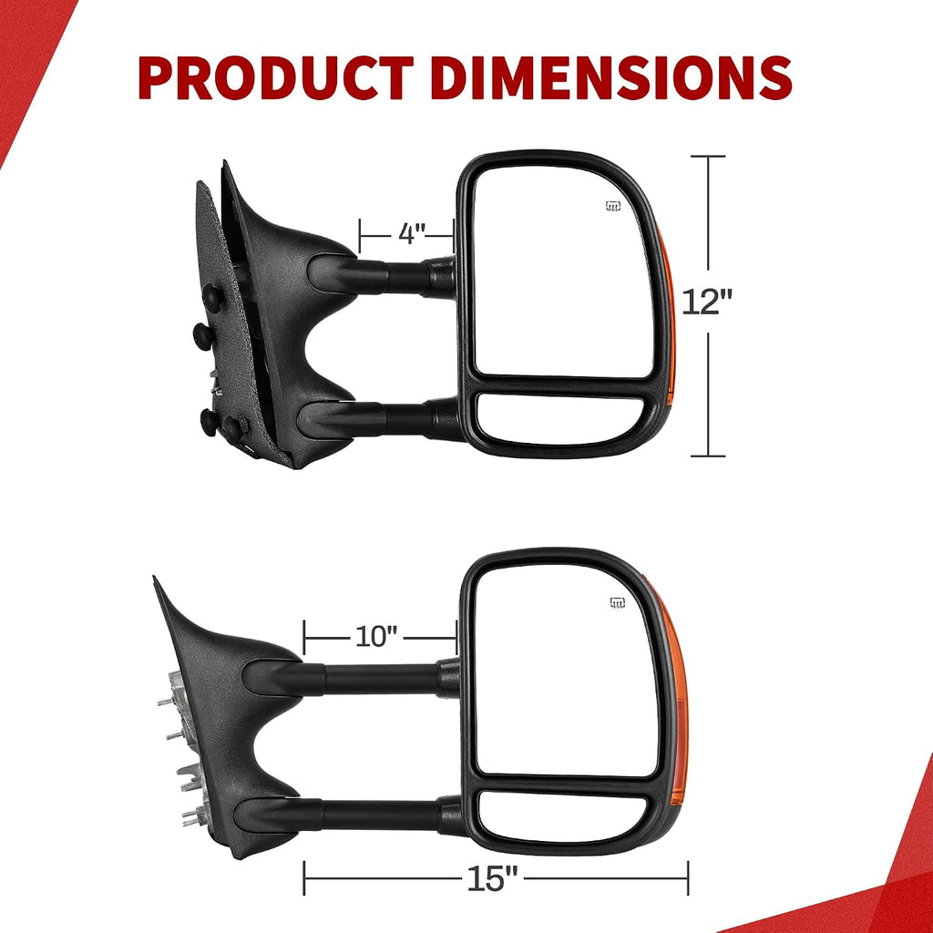 YITAMOTOR Right Side Towing Mirror Compatible with 1999-2007 F250 F350 F450 F550 Super Duty, 2001-2005 Excursion Power Heated Manual Telescoping Folding Passenger Mirror with Turn Signal