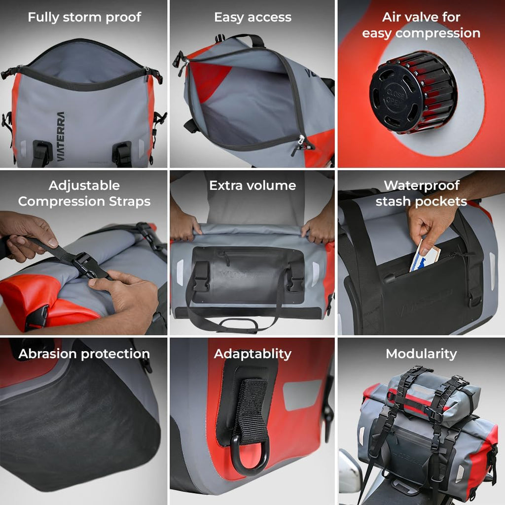 ViaTerra DryBag 55L Motorcycle Tailbag - 100% Waterproof Dry Bag I Universal Luggage & Works on All Motorbikes I No modifications or Saddle Stay/Rack Needed I Suitable as Travel Accessories