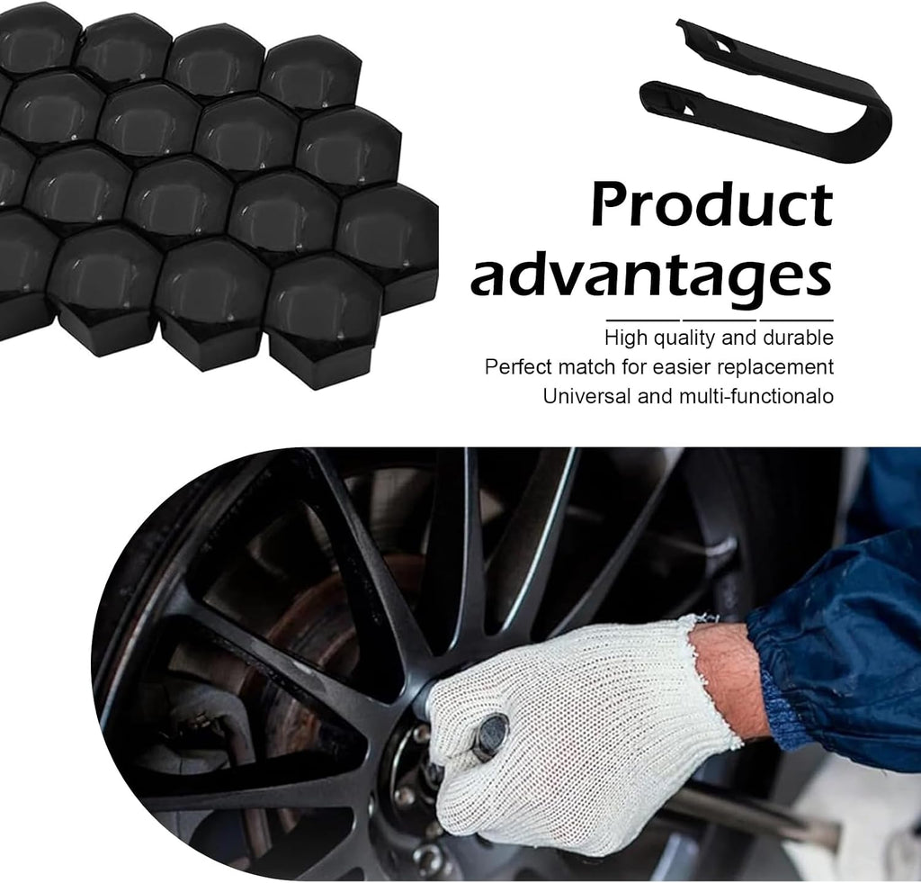 20 PCS Tire Lug Nut Covers, 21MM Hexagonal Wheel Lug Nut Caps with Removal Tool, Dustproof Wheel Center Nut Caps, Suitable for Most Cars (Black #21MM)