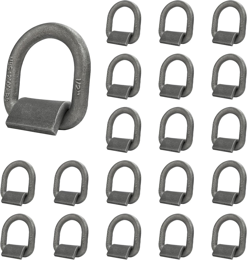 Grandroad auto 20 Pack Weld-On Forged D Ring, Heavy Duty 1/2" D-Ring Trailer Tie Down Anchor with MBS:12,000 lbs for Trailer, Truck Cargo, RV, ATV Tiedowns, Farm Applications and More.