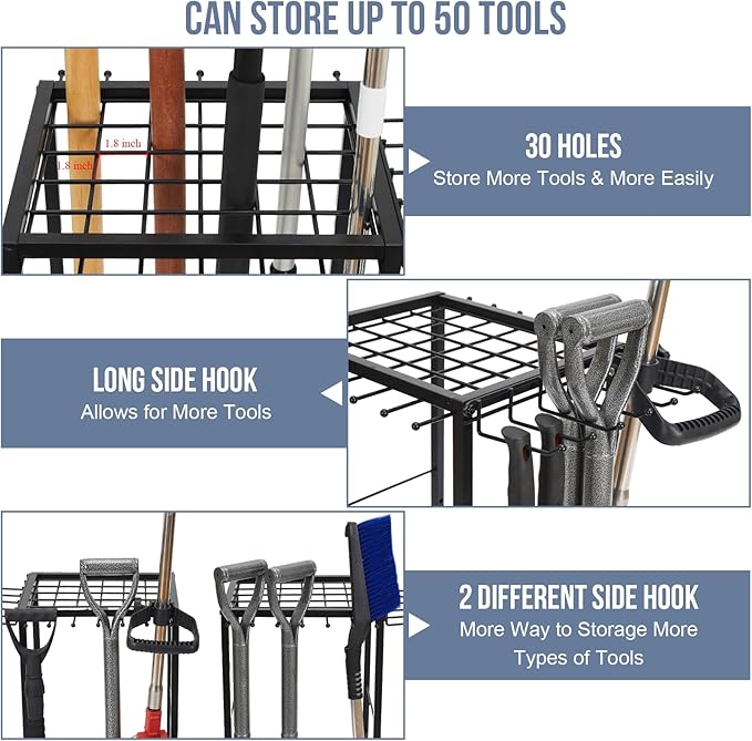 Garden Tool Organizer Holds 50 Long-Handled Tools/Rakes/Brooms/Shovles - Image 4