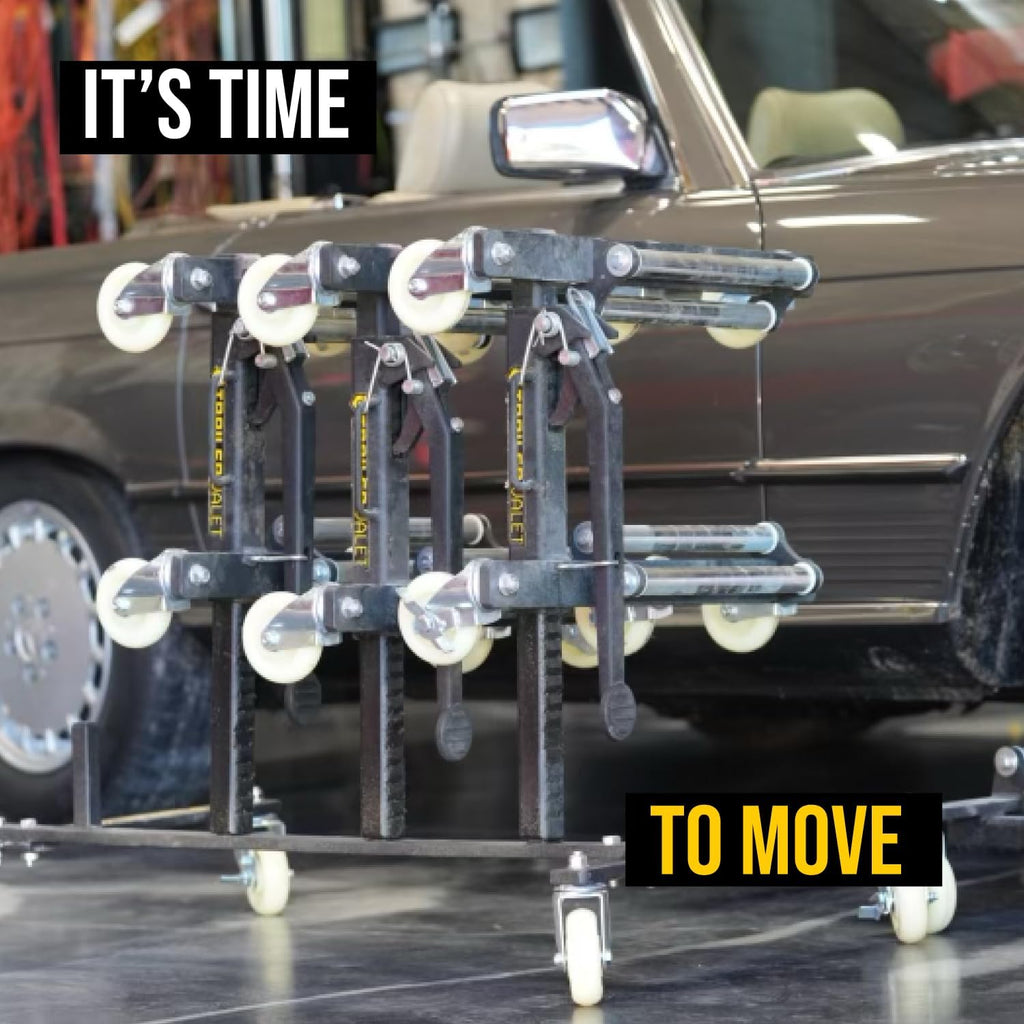Trailer Valet TVWDX Heavy Duty 6 Wheel Tire Dolly 2 Pack 2,000 lbs. Capacity per Dolly, Sturdy Steel Frame, Polyurethane Casters with Storage Rack