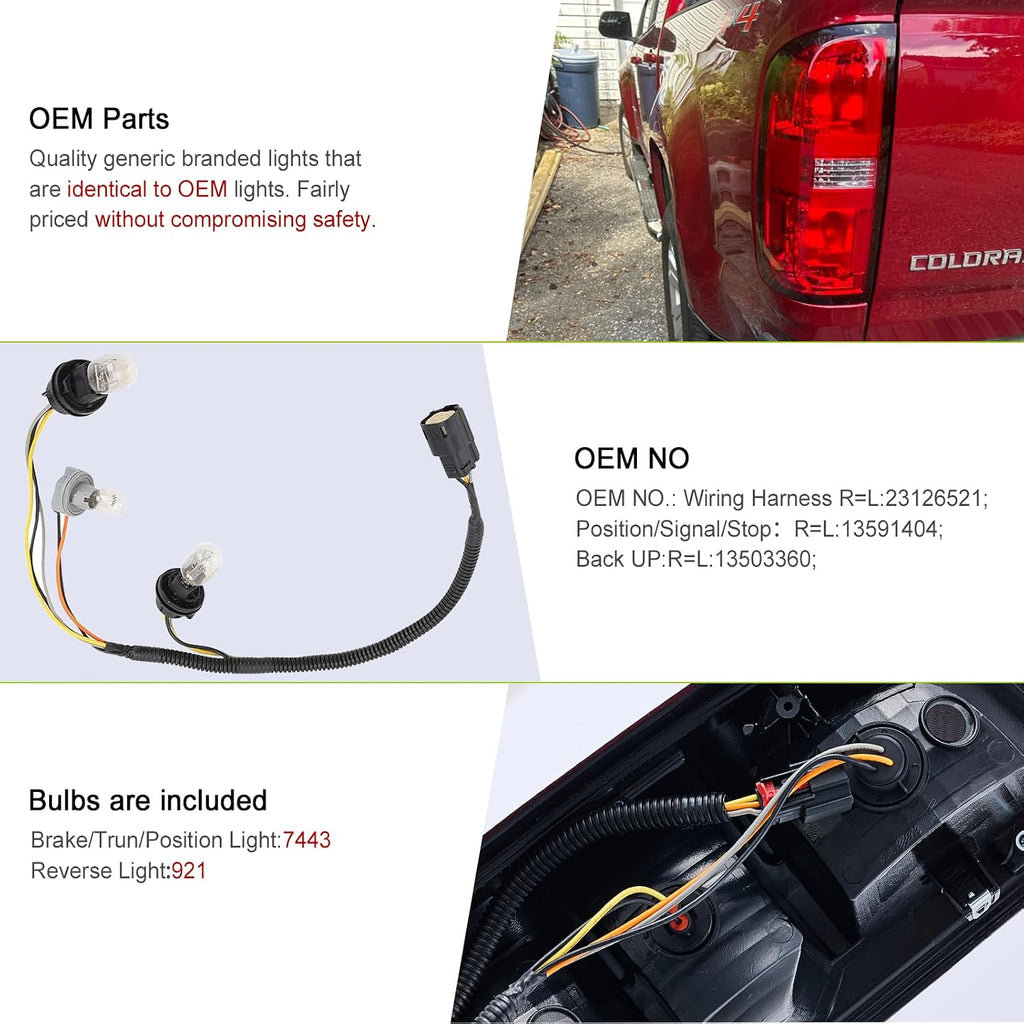 Chevrolet Colorado Rear Tail Light Assembly, Right Passenger Side | Compatible With 2015-2022, Halogen Type, Includes Bulbs, Includes Harness