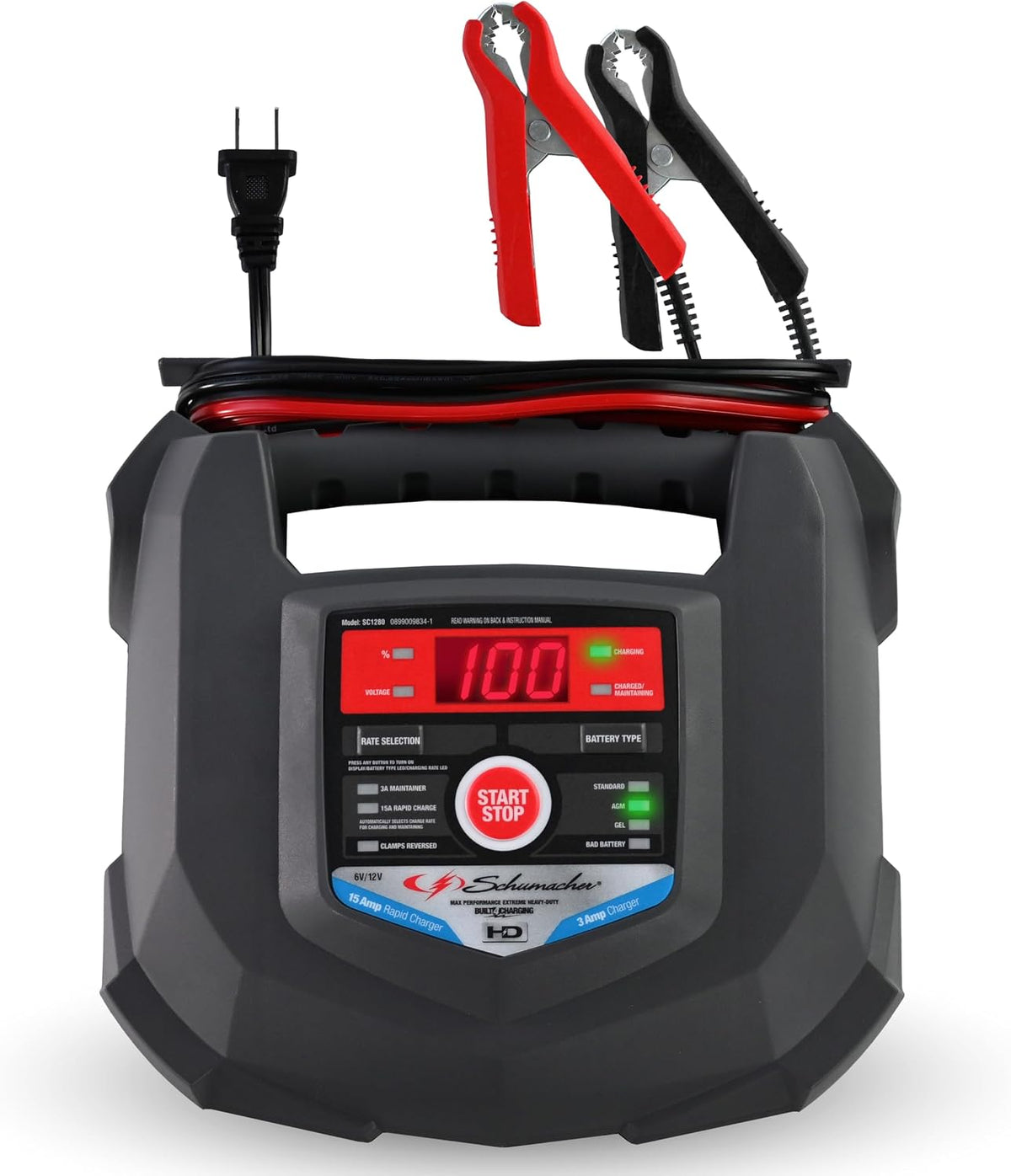 Schumacher Electric Car Battery Charger and Maintainer SC1280 4-in-1, 15 Amp