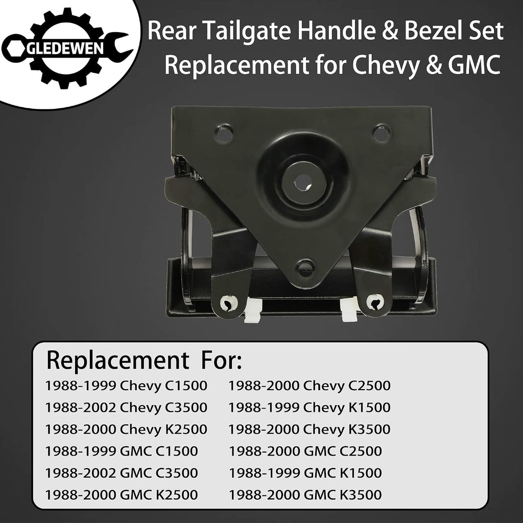 All Metal Tailgate Handle Set, Compatible with 1988-2002 Chevy C1500 C2500 C3500 K1500 K2500 K3500, GMC C/K 1500 2500 3500 Pickup Truck, Rear Tail Gate Door Handle Replacement, Replace# 77077