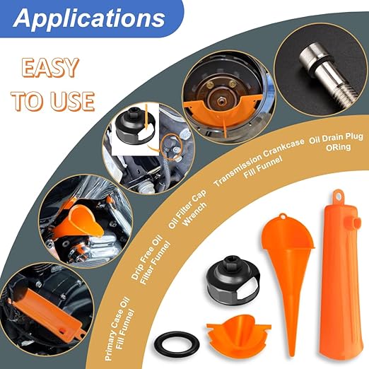 Oil Change Kit for Harley Tool, Oil Filter Wrench, Oil Funnels Set, Motorcycle - Image 4