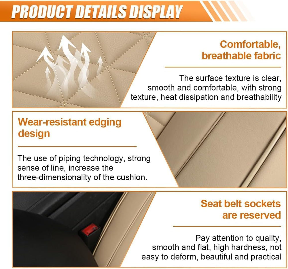 2PCS Luxury Faux Leather Car Seat Cover, Car Seat Cushion, Beige