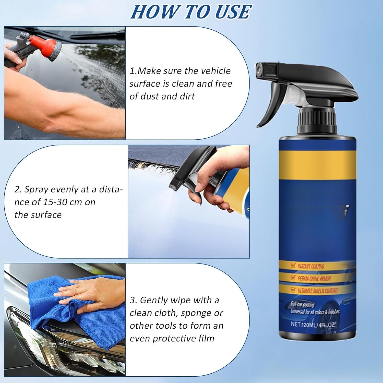 Car Adhesive Remover Spray, 120ml, Safely Remove Sticker Residue, Sap and Tar from Auto Paint, Quick, Clear-Coat Safe Cleaning Formula, Restores Gloss (Car Polish Spray - 120ML)