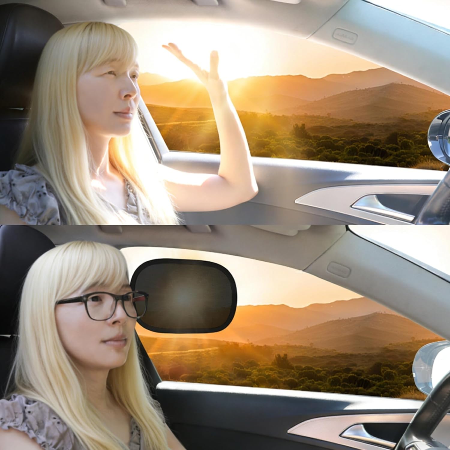 2-Pack Mini Car Window Shade - Static Cling Sunshade Film for Driver Side - Reusable No Trace Glare Blocker - Safe Driving Auto Accessories for Summer, Windshield Sun Shade