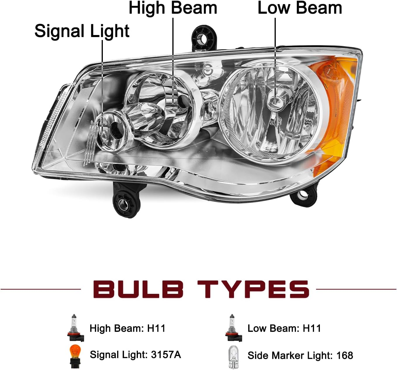JSBOYAT Fits for 2011-2020 Dodge Grand Caravan Headlight and Tail lights Assembly Halogen Headlamp & Taillights 2Pair (LH+RH)