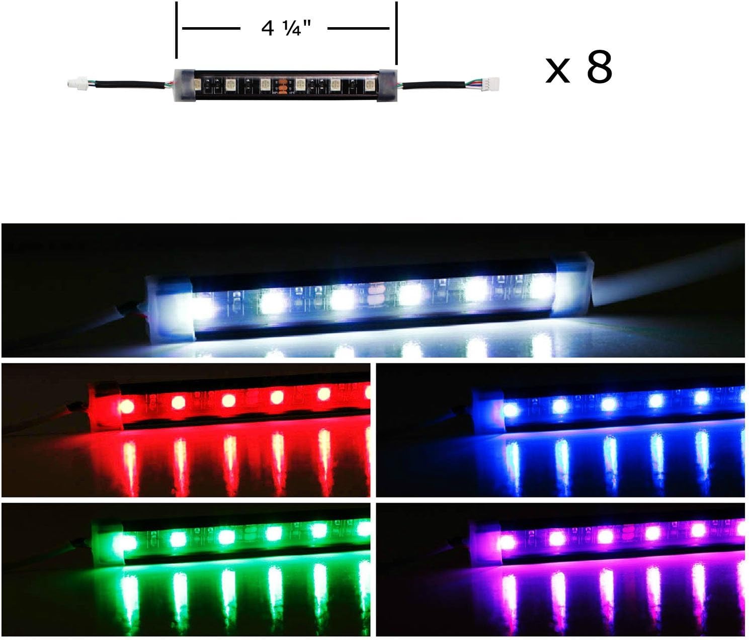 iJDMTOY 8pc Motorcycle Underglow LED Strip Light Kit RGB Neon Accent Light Ground Effect Atmosphere Lighting Kit for Motorbike Trikes Golf Carts ATVs UTVs Decoration
