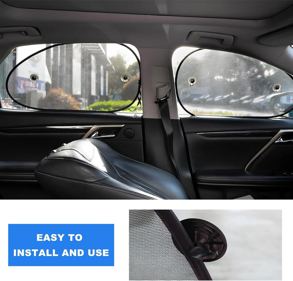 2 PCS Car Window Shades, Side Sun Visor UV Rays Protective Cover with 4 Suction Cups, Blackout Privacy Cooling Curtain Glare Sunlight Blocker for Most Cars Trucks SUVs