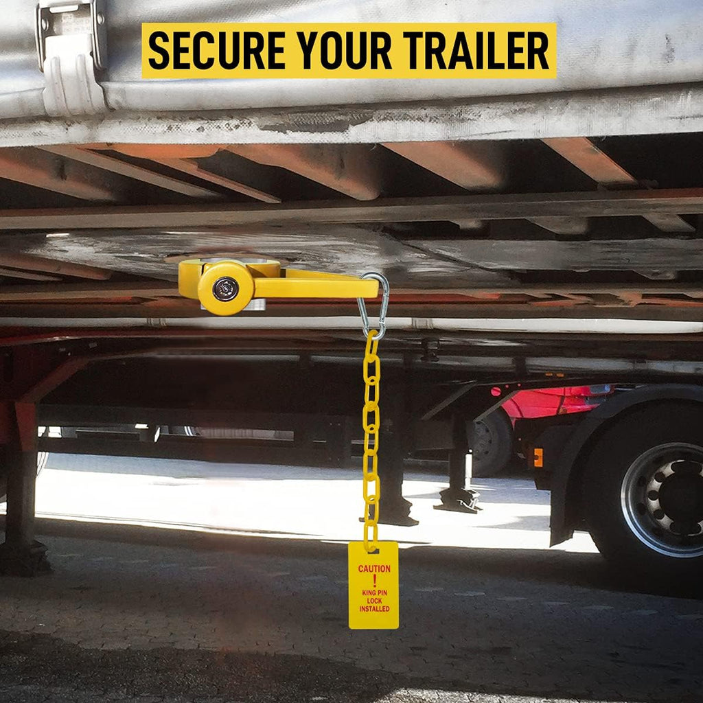 Heavy-Duty - King Pin Lock | Strong Tough Steel | Fifth Wheel Trailer Lock | Anti-Theft for RVs, Trailers, etc | with Bright Caution Tag Deterrent and Air Freshener