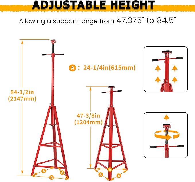 KUAFU 47.375"-84.5" Automotive Under Hoist Tripod Stand 2 Ton High Lift Jack - Image 2