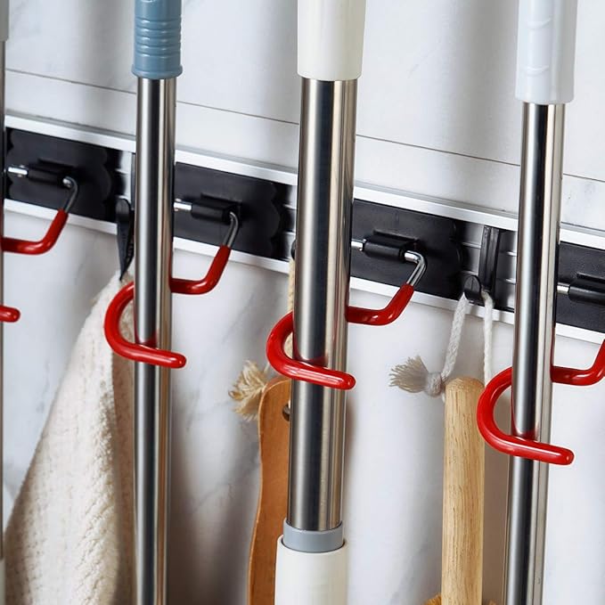 QBOSO Wall Mounted Mop and Broom Holder Stainless Steel S Type Broom Rack - Image 6