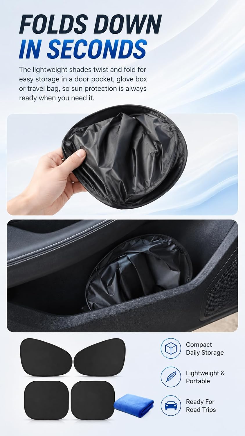 Static Cling Car Window Shades, Thermal Insulation Privacy Sun Shade, UV Heat Block Car Side Window Sun Blocker, Foldable Sunshade, Universal Fit SUV Sedan MPV, No Glue No Residue