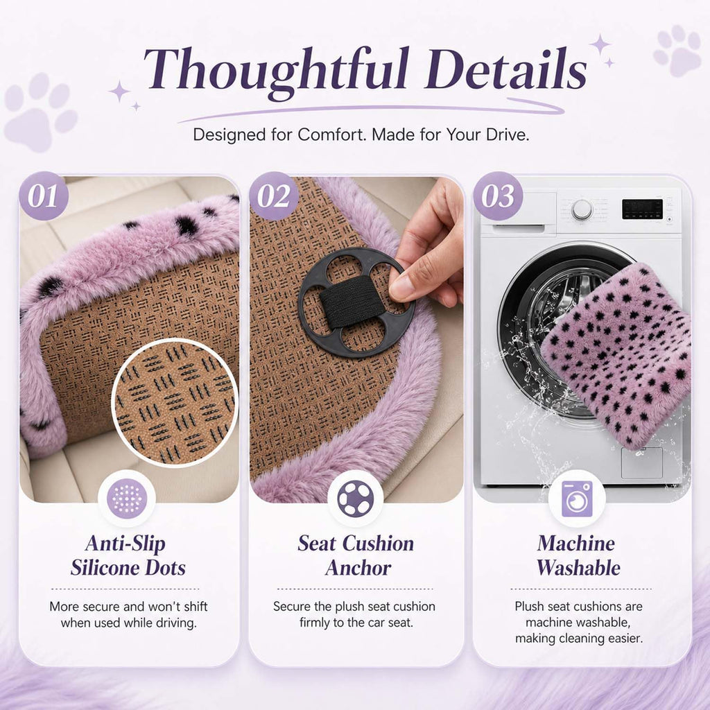 fluffy leopard car seat cover 9pcs universal anti-slip showing dimensions
