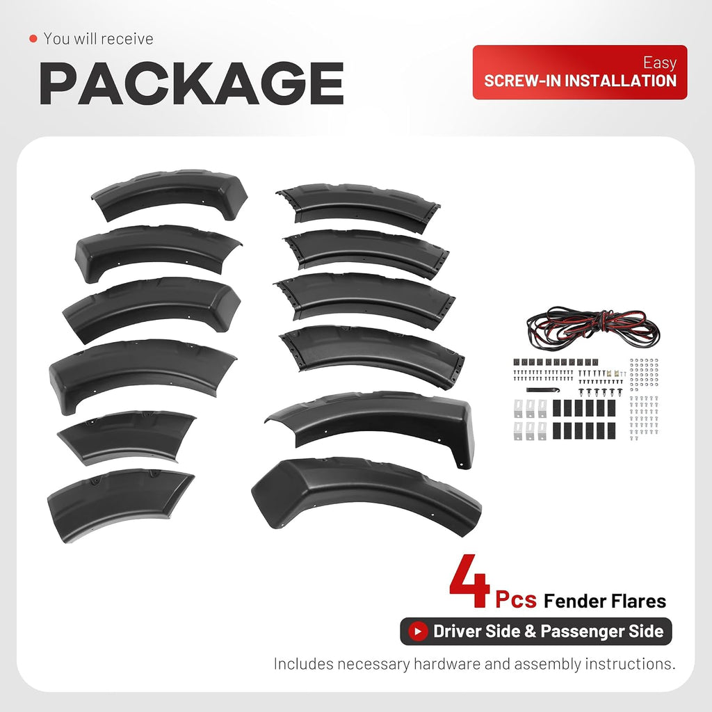 ALMULOO 4Pcs Fender Flares Compatible with 2004-2008 Ford F-150 & 2007-2008 Lincoln Mark LT Styleside w/66.0" / 67.0" / 78.0" / 96.0" bed length models Wheel Arch Covers Plastic(PP) Textured Black