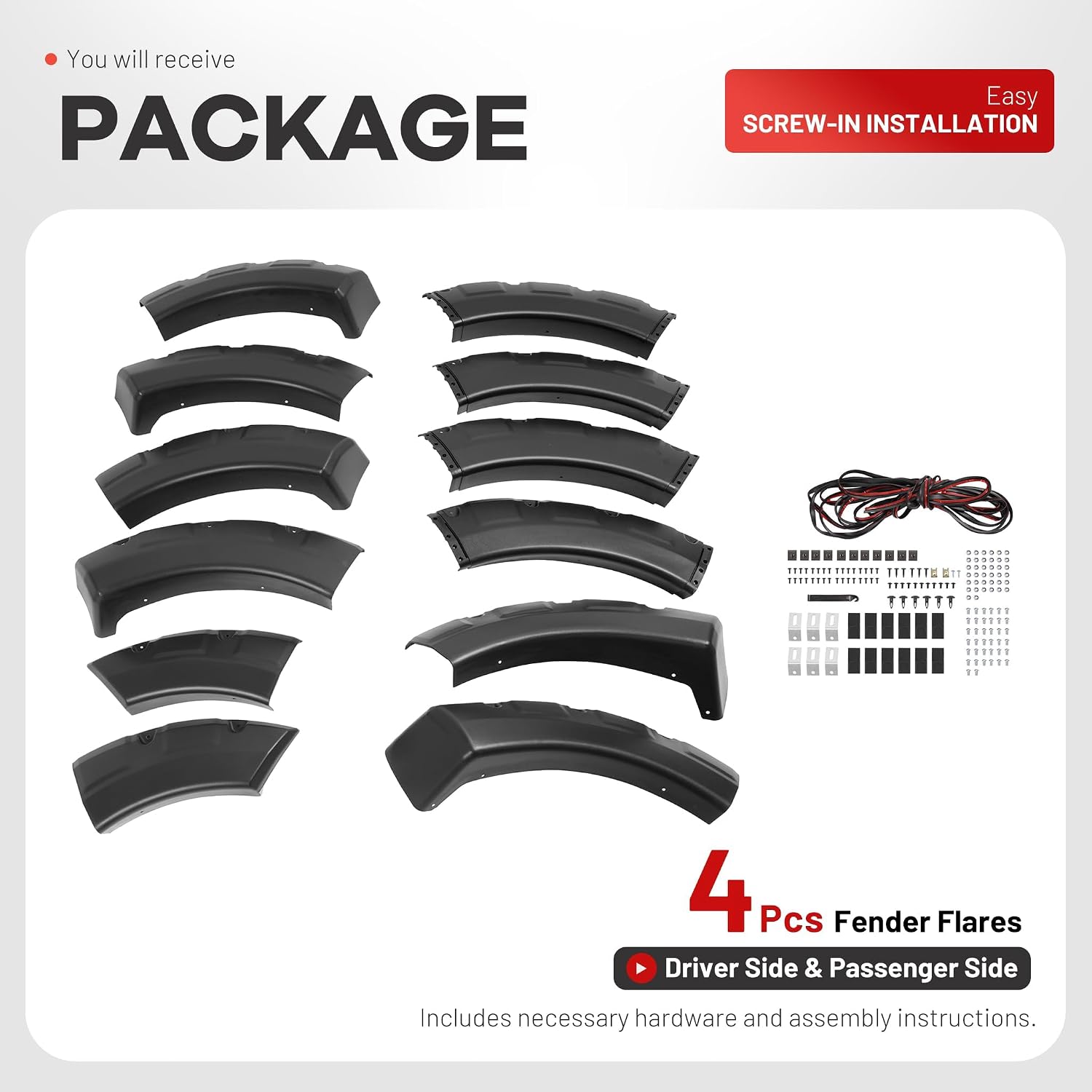 ALMULOO 4Pcs Fender Flares Compatible with 2004-2008 Ford F-150 & 2007-2008 Lincoln Mark LT Styleside w/66.0" / 67.0" / 78.0" / 96.0" bed length models Wheel Arch Covers Plastic(PP) Textured Black