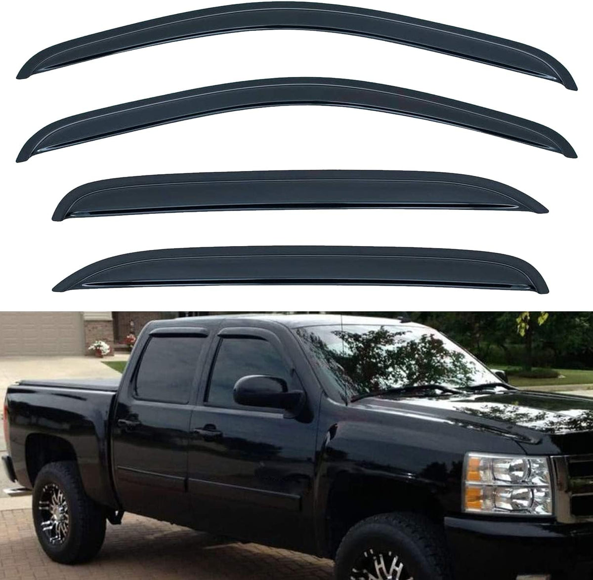 Set of 4 Front+Rear Smoke Sun/Rain Guard Outside Mount Tape-On Acrylic Window