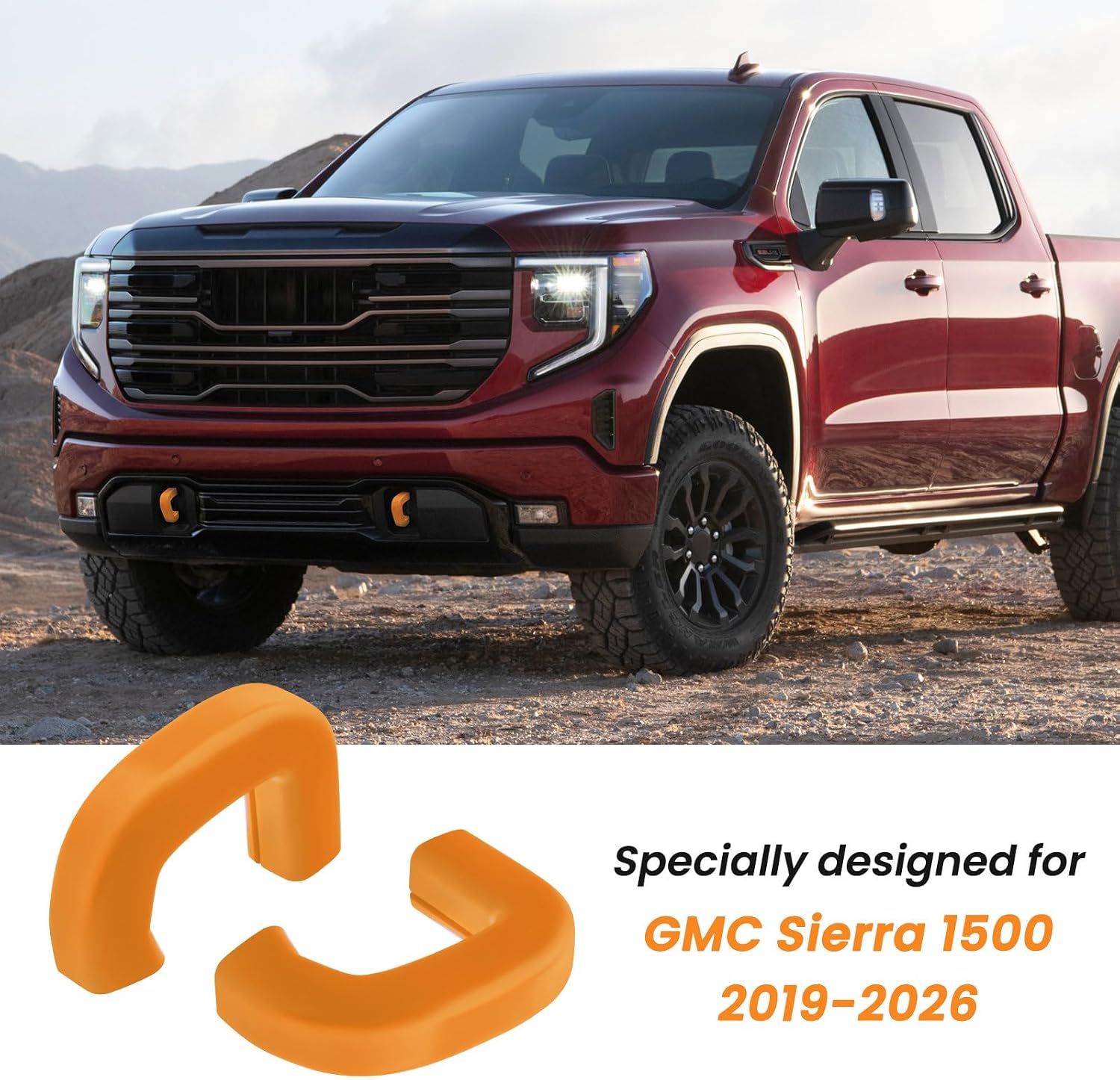 Tow Hook Covers Fit for GMC Sierra 1500 2019-2026 Vertical Tow Hooks, Hitch Cover Front Customized Car Tow Hooks Compatible with GMC Sierra 1500 Accessories 2019-2026|Upgrade (Orange)