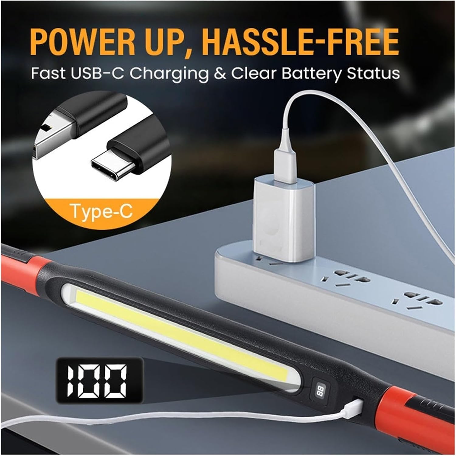 MUSM Magnetic & Rechargeable Work Light 3 Lighting Modes Repair Light Super Bright Magnetic Car Work Lights Free Adjustment