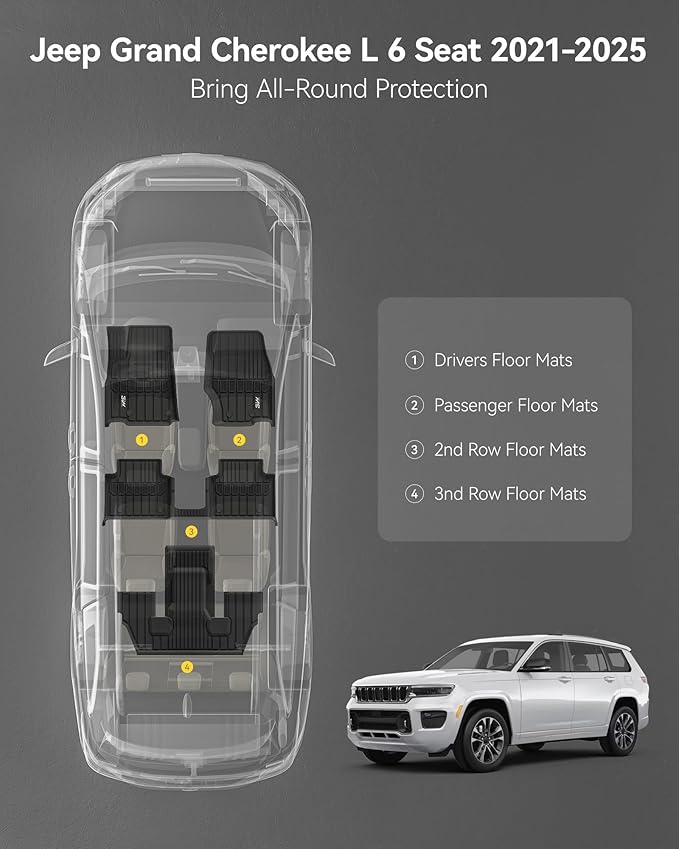 3W Floor Mats Fit for Jeep Grand Cherokee L 2021-2024 2025, TPE All Weather - Image 2