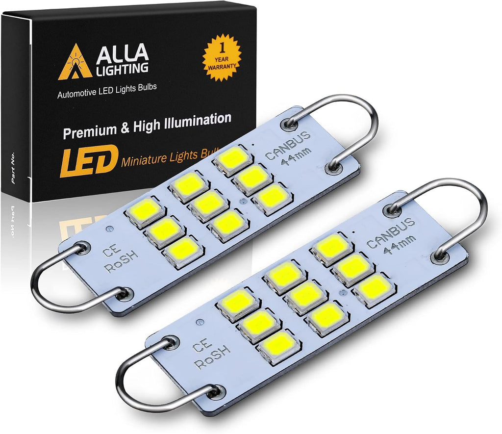 Alla Lighting Festoon 44mm 1.73" 3030 9-SMD Rigid Loop Extremely Super Bright White 561 562 567 564 LED Bulbs for Interior Map Dome Luggage Compartment Light Lamps Replacement