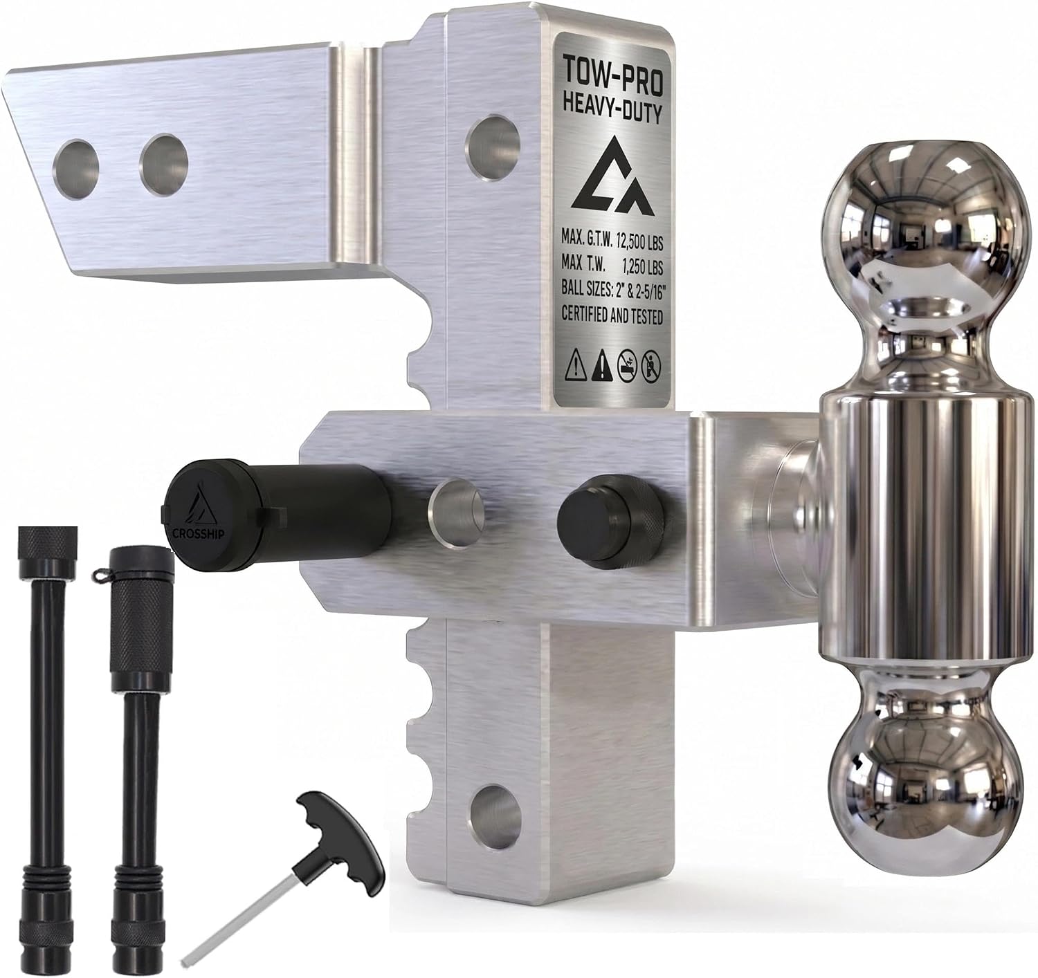 Adjustable Trailer Hitch - Heavy Duty Aluminum Drop Drawbar Hitch - Fits 2.5" Receiver, 6" Drop/Rise with 2" & 2-5/16" Solid Dual Balls 18,500 LBS GTW- for Truck, SUV, RV