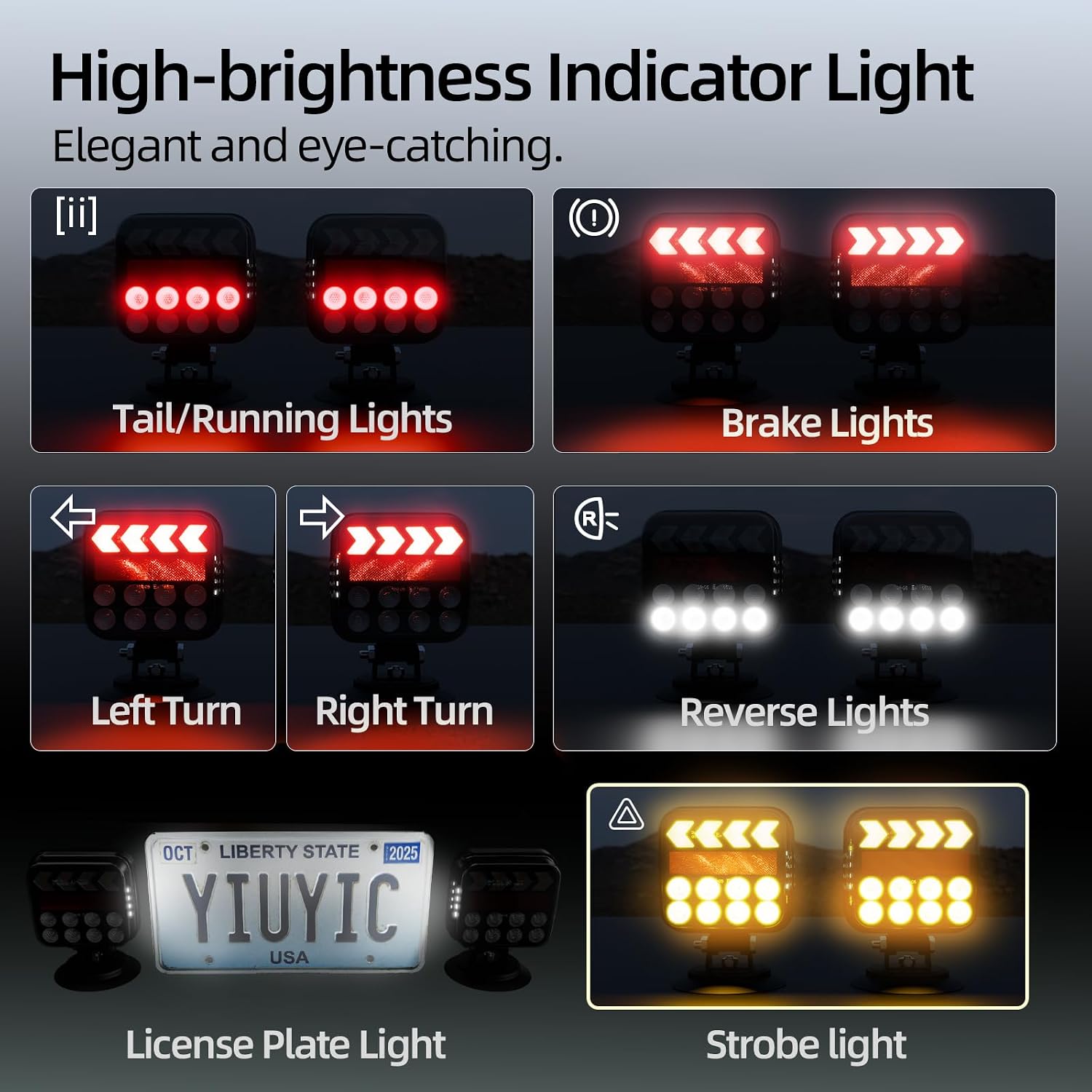 Wireless Trailer Lights Magnetic, Anti-Loss Large Portable Rechargeable Cordless Trailer Lights Kits with Reflectors for Tow Truck, Boat, RV, Turn Signal Brake Running Stop, IP67 Waterproof