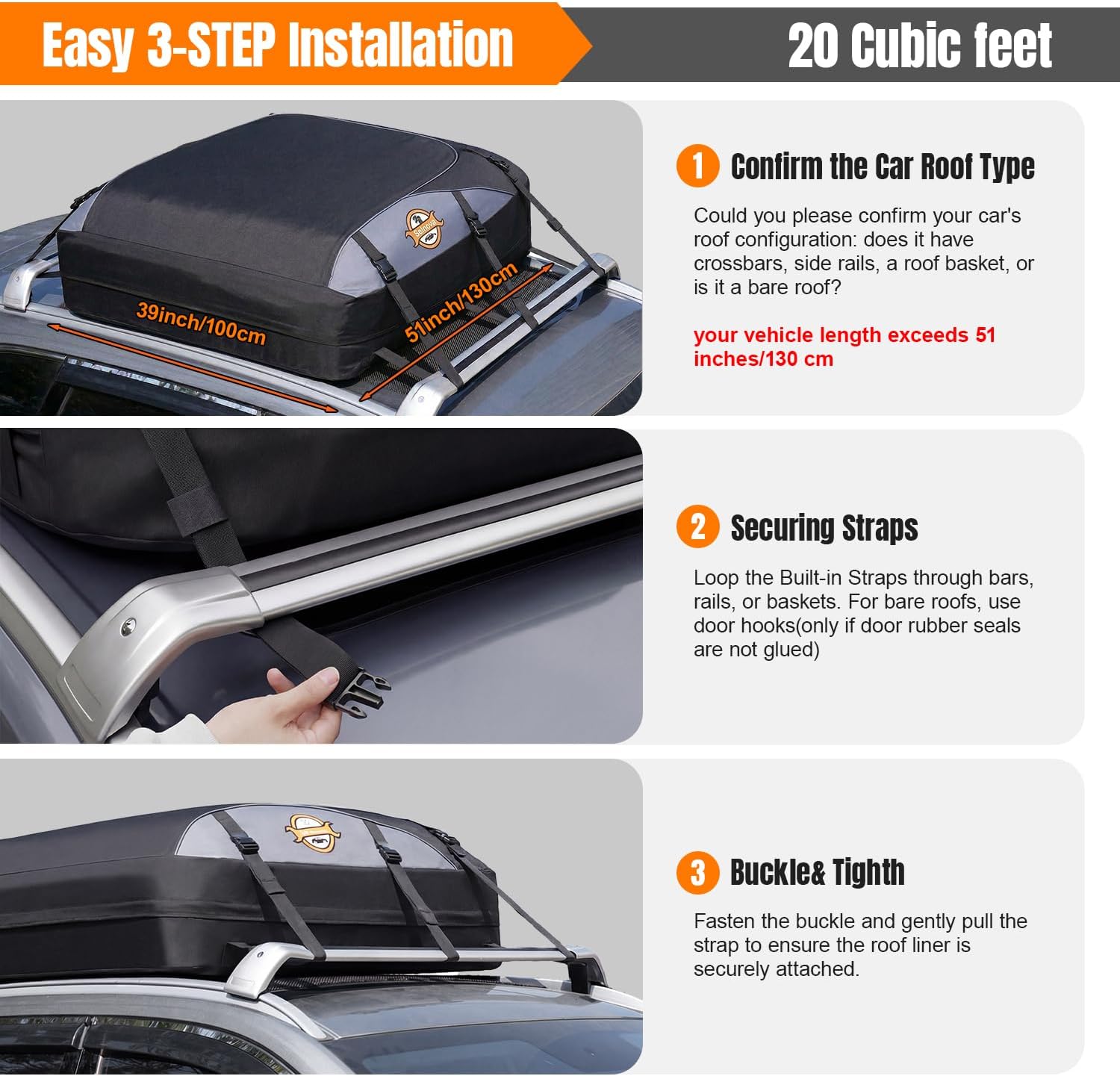 Sailnovo Rooftop Cargo Carrier Roof Bag, 20 Cubic feet Soft Waterproof Car Roof Bag fit Cars with/Without Rack, 6 Tie-Down Straps, 6 Door Hooks, Foldable Car Top Carrier for Road Trip Camping Travel