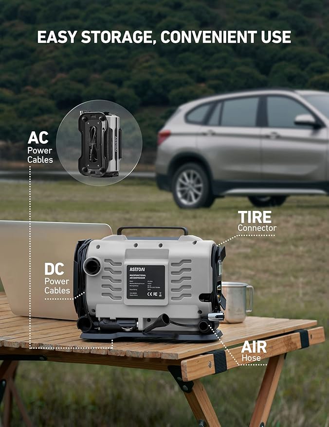 AstroAI Tire Inflator Portable Air Compressor Pump 150PSI 12V DC/110V AC