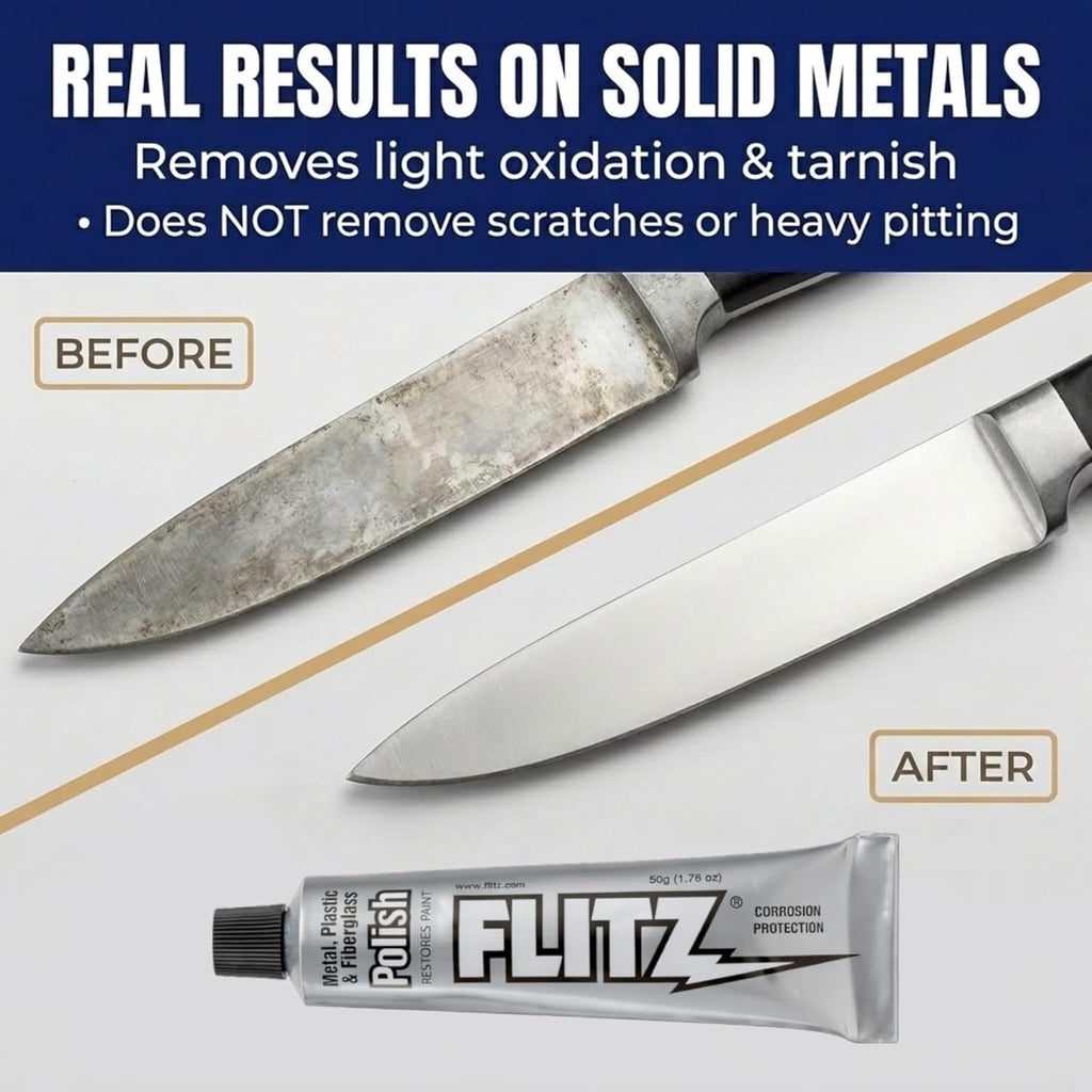 Flitz Metal Polish Paste - 2lb Can of USA-Made Polish for Solid Chrome, Stainless Steel, Aluminum- Non-Abrasive for Light Oxidation - Requires Manual Buffing - Not for Plated/Coated Surfaces (1 Pack)