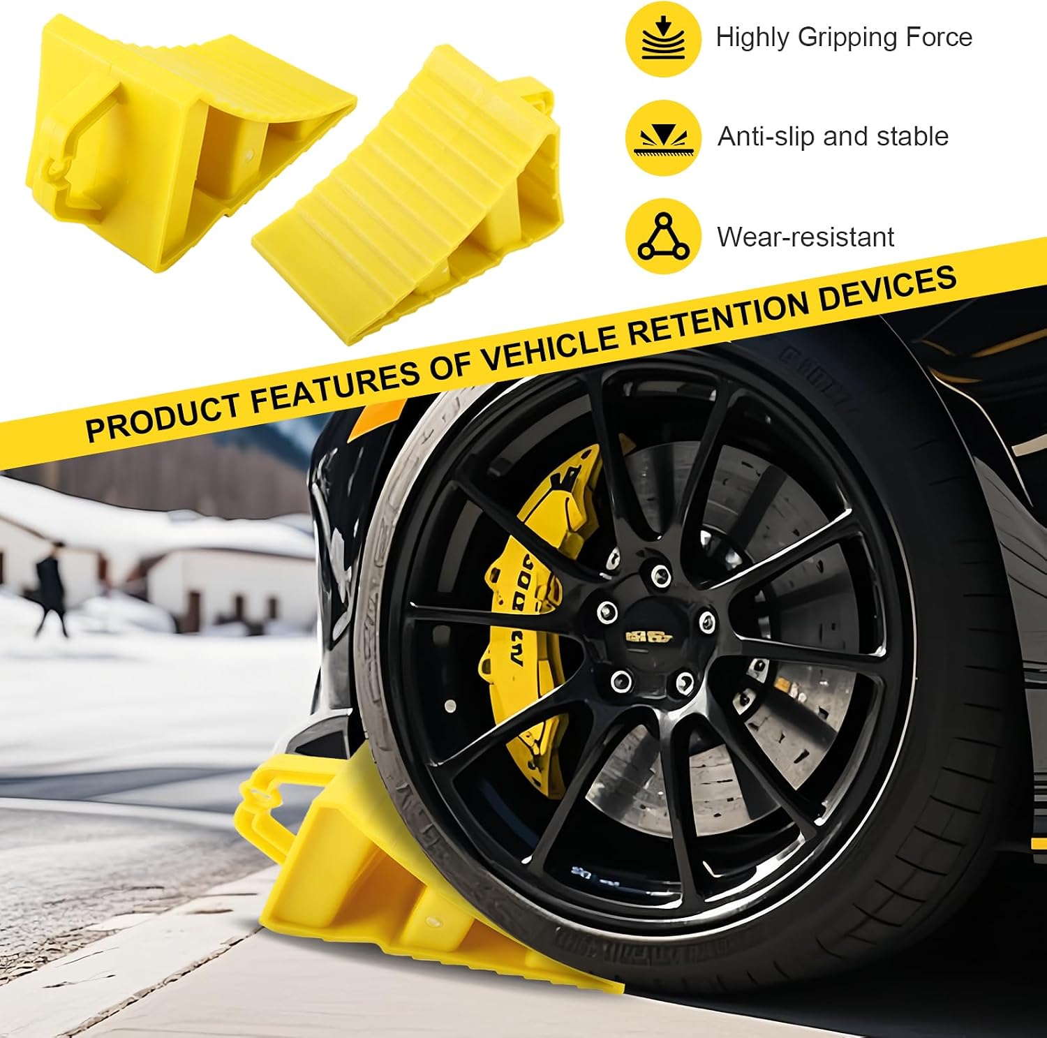 vvag Wheel Chocks for Trailers,2 Pack Heavy Duty Wheel Chocks with Handles for Easy Removal,Hard Plastic Triangular Tire Blocks,Non-Slip Wheel Stoppers for Most Trailers/RVs/Campers (2 Pack)