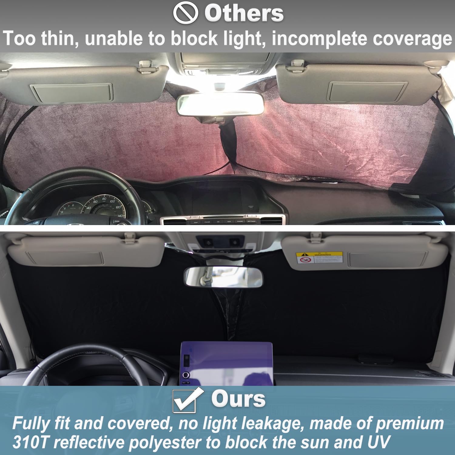PIMCAR Windshield Sun Shade for Honda CRV 2023-2025 2026, Premium 310T Reflective Polyester UV Blocker, Lightweight Foldable Sun Visor with Storage Pouch