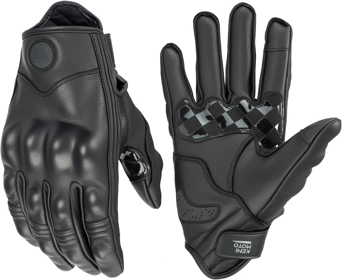 KEMIMOTO Motorcycle Leather Gloves, Sheepskin Protective Gloves