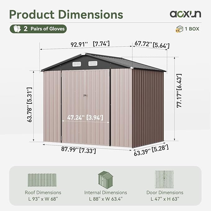 Aoxun 7x5 FT Outdoor Storage Shed Garden Metal Shed - Image 2