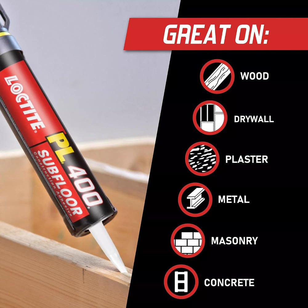 Loctite PL 400 Subfloor Heavy Duty Adhesive, 10 fl oz, 12, Cartridge